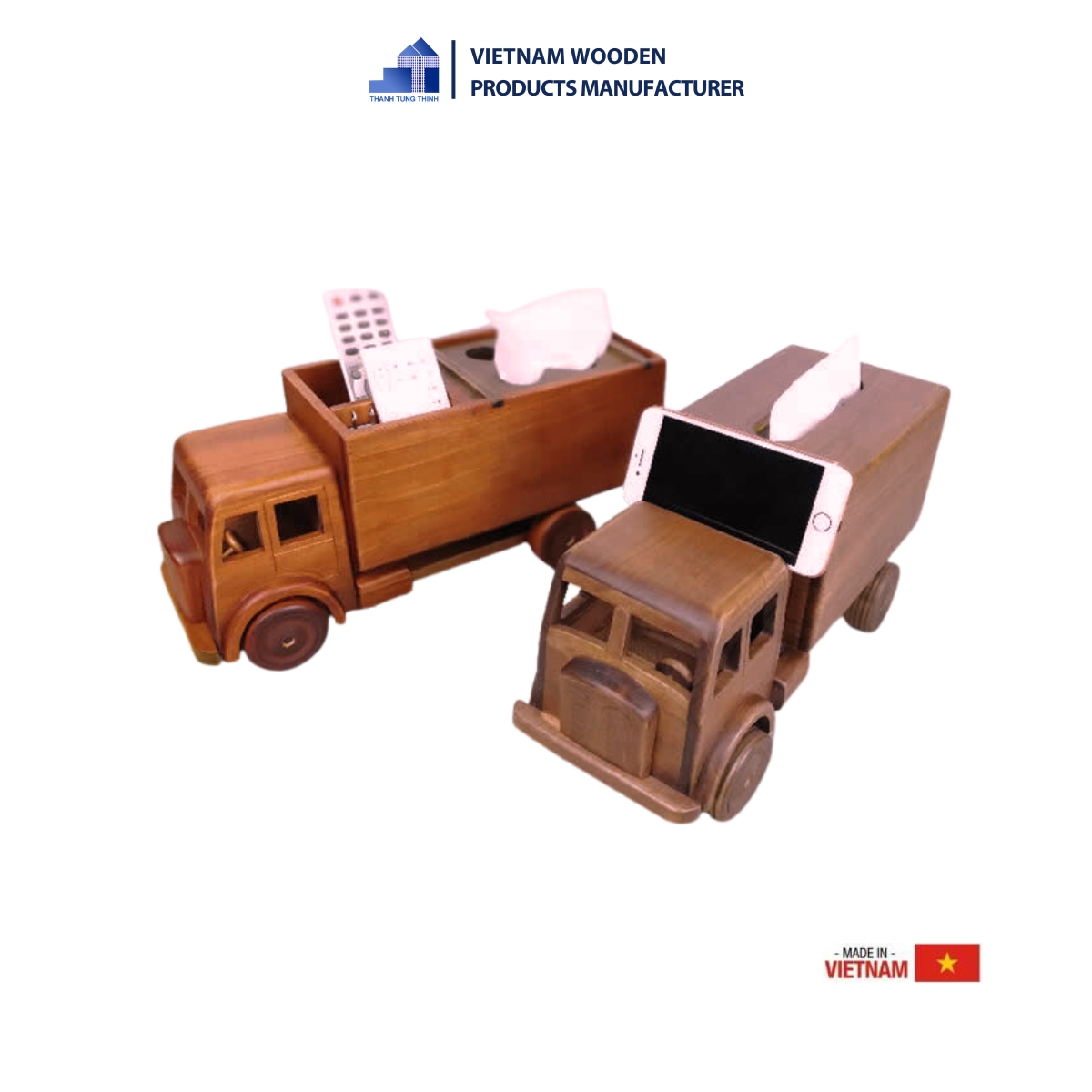 Wooden Tissue Box With Truck Design [TB005]