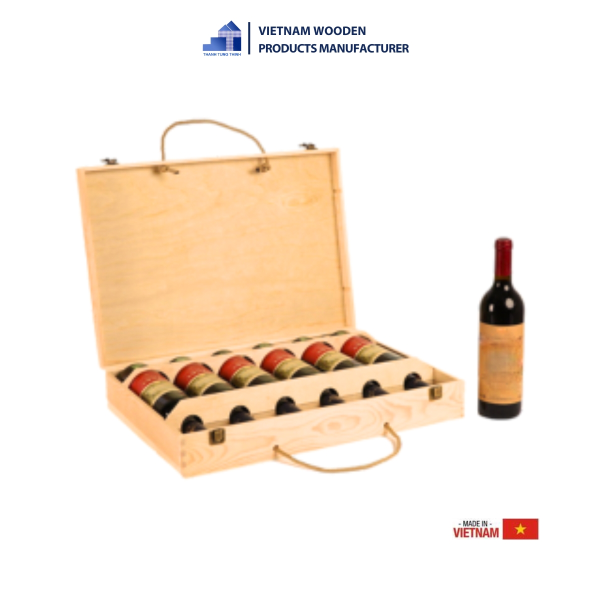 6 Bottle Wooden Wine Box with Snap-on Lid Design [WB008]
