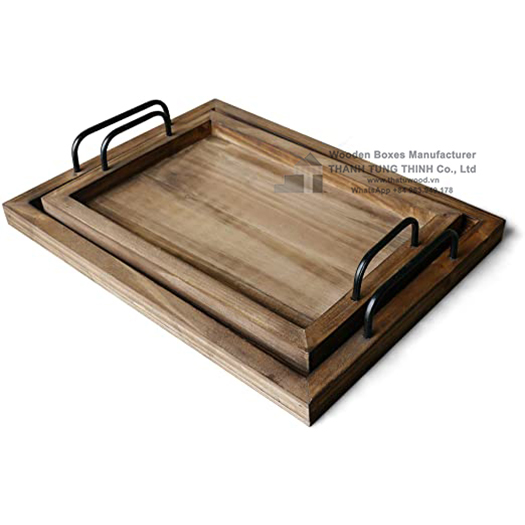 Wooden tray with metal handles [WTR002]