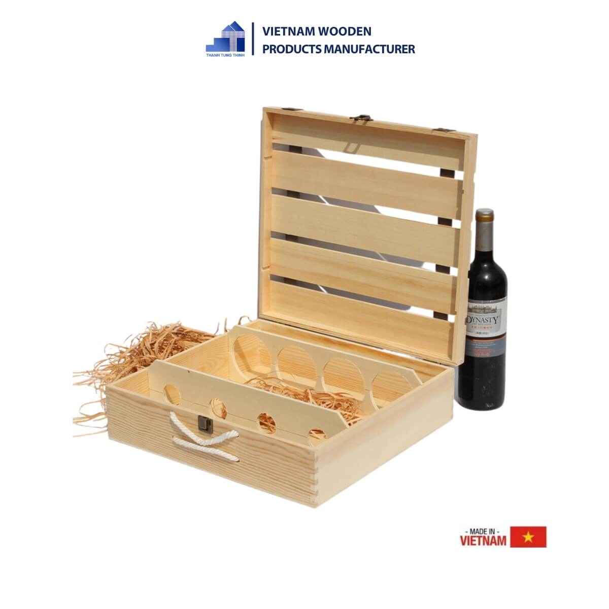 4 Bottle Wooden Wine Box with Snap-on Lid Design [WB009]