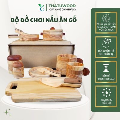 Bộ Đồ Chơi Nấu Ăn Gỗ Cho Bé Gái Thatuwood Bằng Gỗ Mộc An Toàn 14 Bộ đồ chơi nấu ăn gỗ cho bé gái