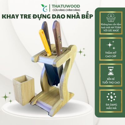 Khay giá đựng dao ống tre