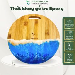 Khay Thớt Gỗ Tre Epoxy Hình Tròn