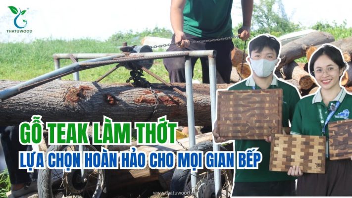 Mẫu thớt gỗ teak làm thớt cao cấp với vân gỗ tự nhiên tại xưởng sản xuất THATUWOOD