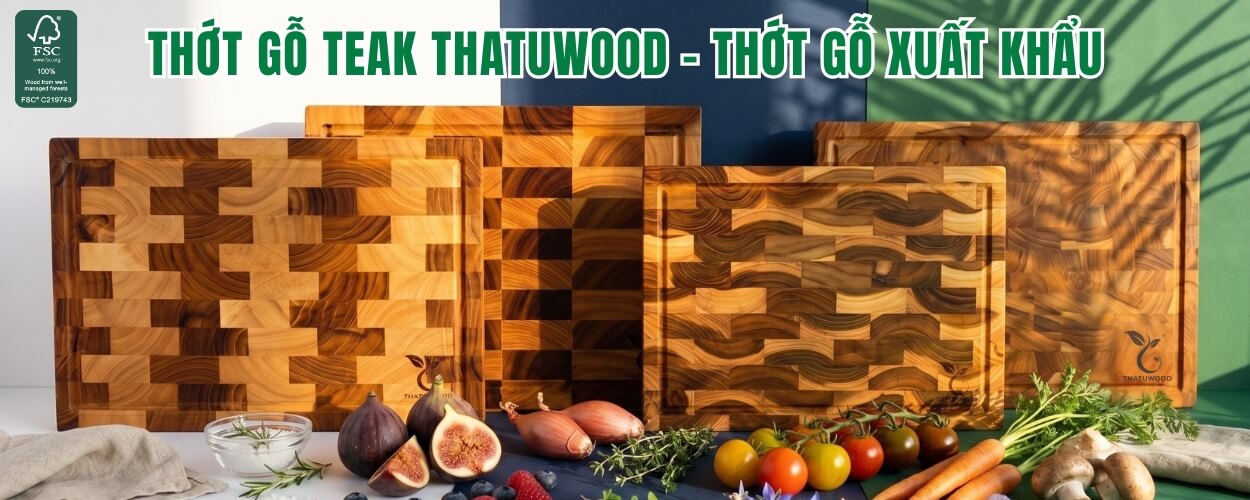 Banner thớt gỗ Teak Thatuwood