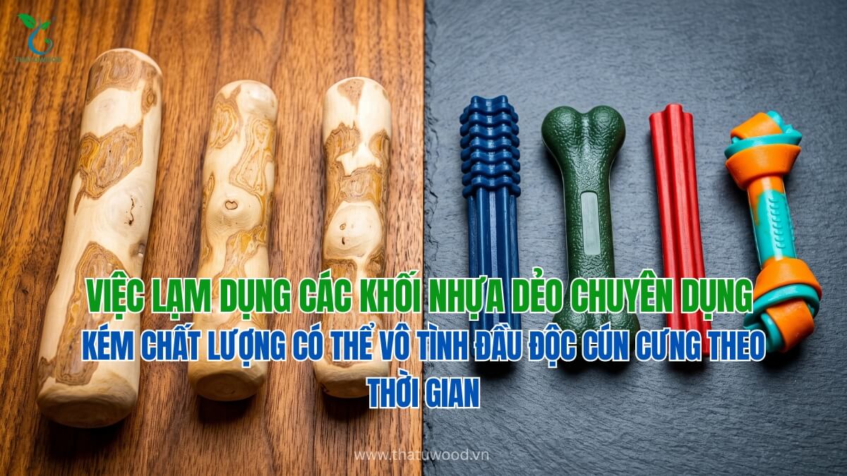 So Sánh Gỗ Cà Phê Và Các Loại Đồ Chơi Gặm Bằng Nhựa 4 Đặt các thanh xương gặm làm bằng gỗ cà phê và các loại đồ chơi gặm bằng nhựa dẻo song song để kiểm tra độ bền