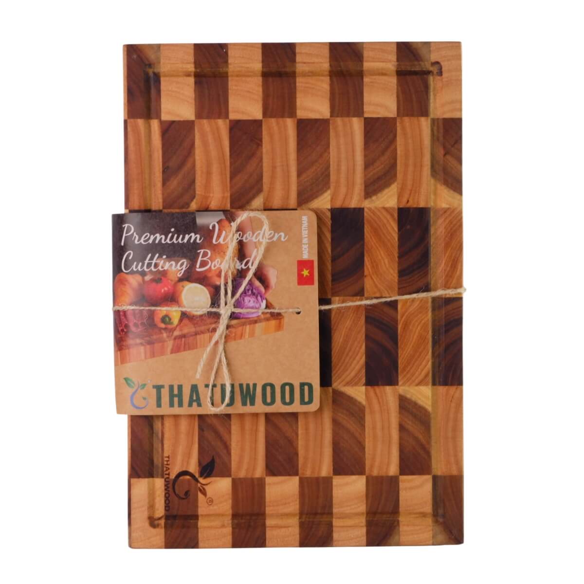 Thớt Gỗ Teak Mix Gỗ Cao Su Thatuwood Kiểu Caro Size 30×20×2.5cm 1 Thớt Gỗ Acacia (Tràm Keo) Thatuwood Kiểu Caro Size 30×20×2.5cm, Hình Chữ Nhật, Kết Cấu Ghép Khối (End Grain)