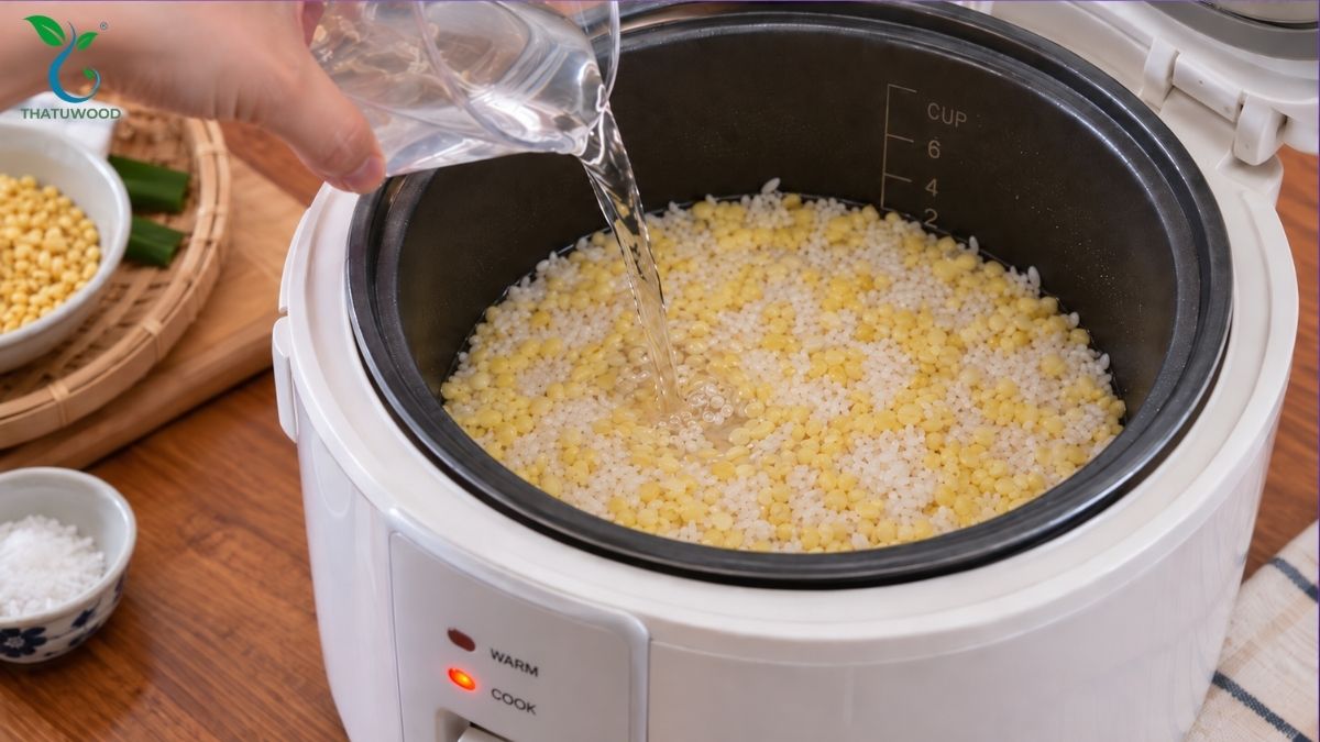 Cách Nấu Xôi Bằng Nồi Cơm Điện Dẻo Ngon 9 Trộn nếp đậu xanh cùng nước cốt dừa béo ngậy theo cách nấu xôi bằng nồi cơm điện