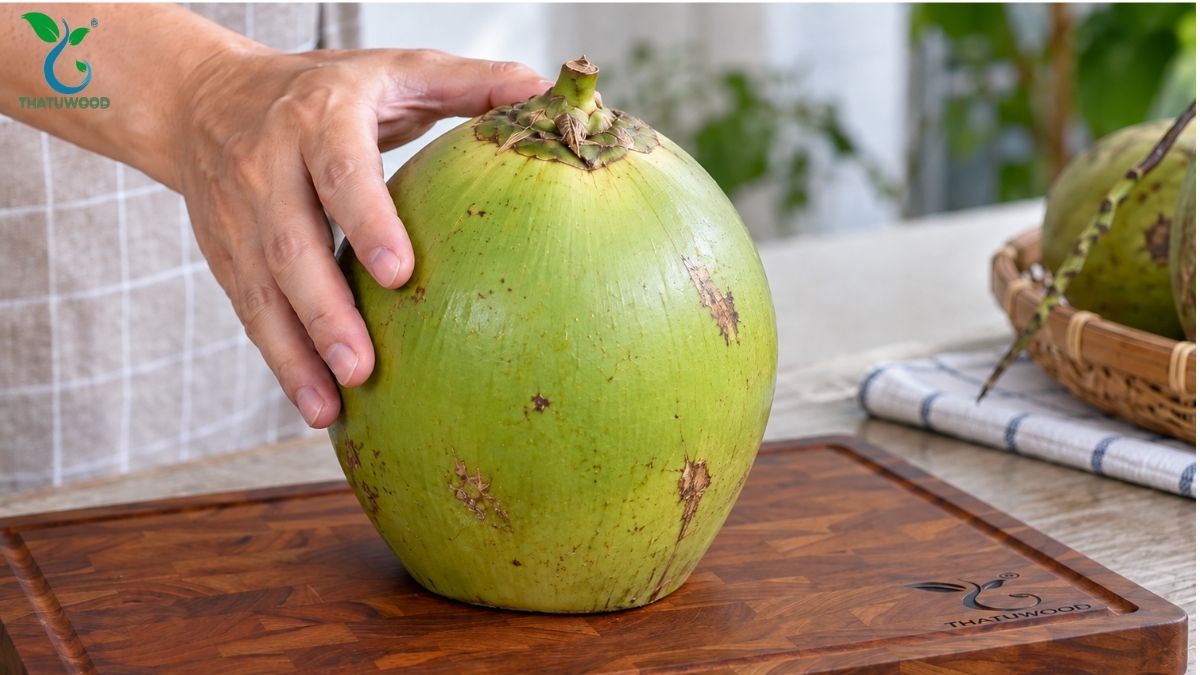 Chặt Dừa Đẹp, Ít Tốn Sức: 4 Cách Đơn Giản Tại Nhà 13 Đặt dừa ổn định theo phương thẳng đứng trước khi chặt dừa