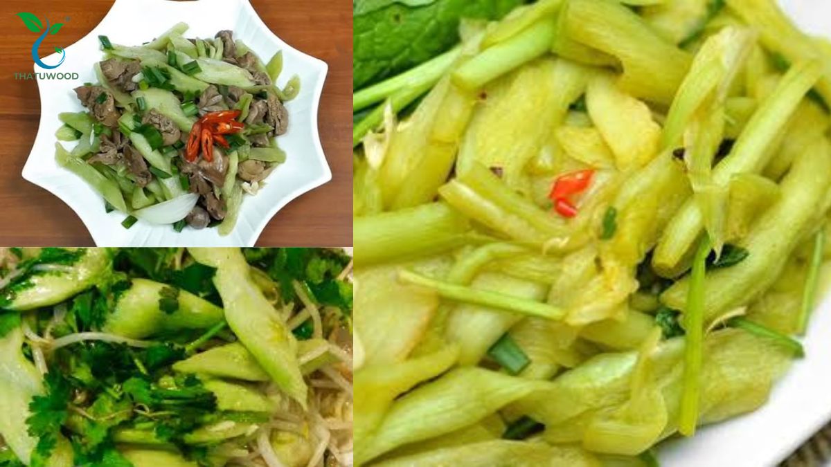 Đĩa dọc mùng xào thịt bò rắc hành ngò bóng đẫy từ khâu cách làm dọc mùng không ngứa