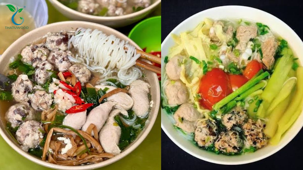 Tô bún mọc sườn sụn chan nước dùng trong vắt phủ dọc mùng qua cách làm dọc mùng không ngứa
