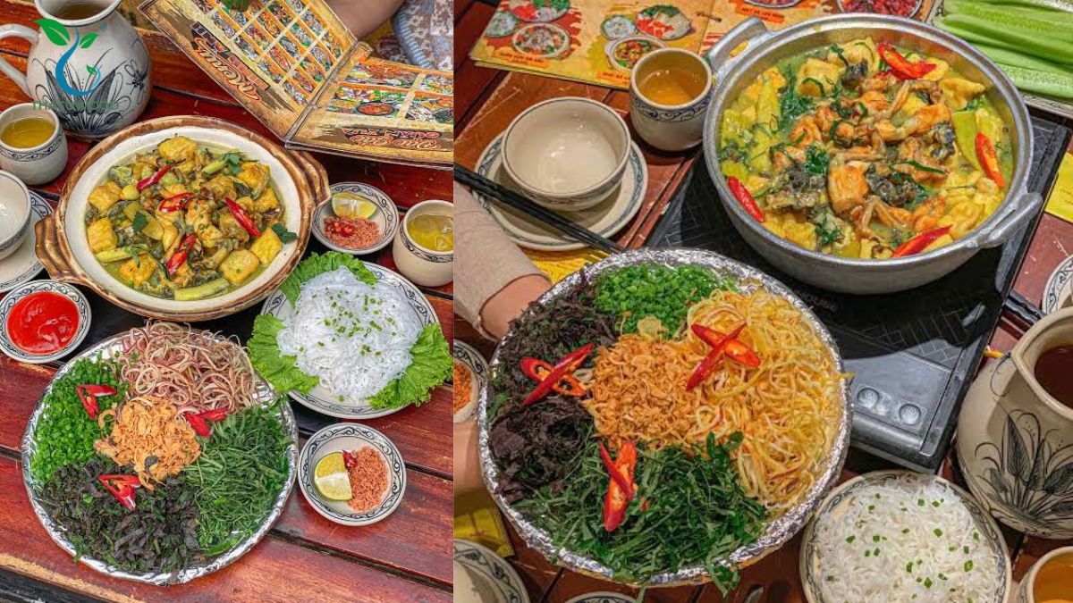Ếch Om Chuối Đậu Đậm Đà, Thịt Mềm Ngọt Chuối Bùi Không Chát 8 Đĩa rau thơm tươi tắn thanh mát chuẩn bị ăn kèm ếch om chuối đậu