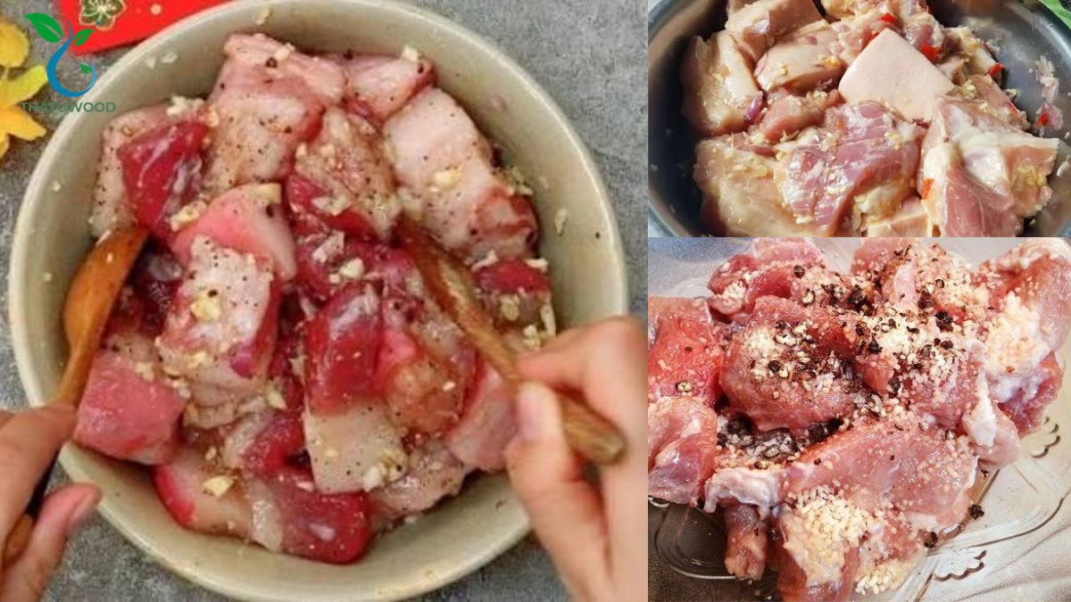 Cách Nấu Thịt Kho Tàu Không Cần Nước Dừa Đậm Vị Quê Nhà 4 Ướp thịt ba chỉ với nước mắm đường hành tỏi trong cách nấu thịt kho tàu không cần nước dừa