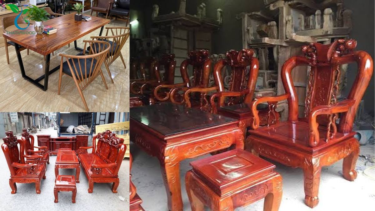 Bộ bàn ghế phòng khách chế tác chắc chắn từ chất liệu gỗ xà cừ
