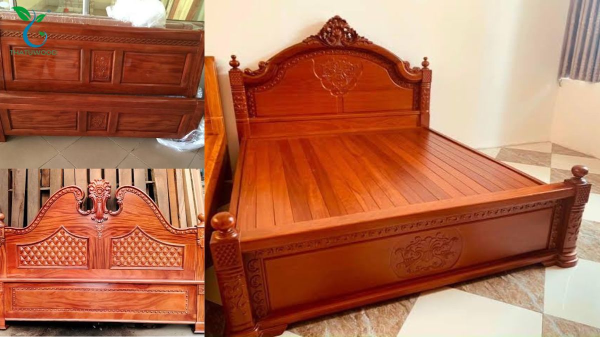 Mẫu tủ quần áo và thành giường lớn làm từ chất liệu gỗ xà cừ