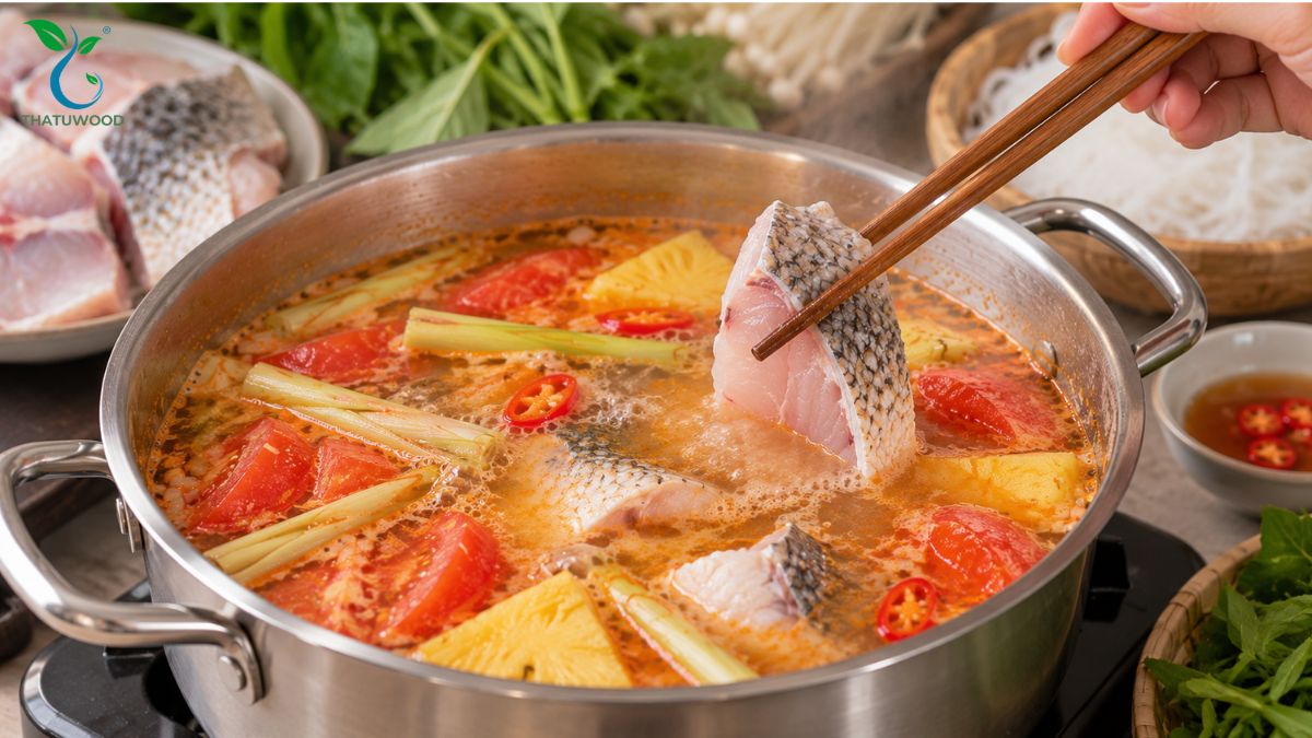 Cách Nấu Lẩu Cá Chép Giòn Chuẩn Vị, Cá Dai Ngọt Không Tanh 5 Gắp từng miếng cá nhúng chín tới vào nồi nước sôi bốc khói của lẩu cá chép giòn